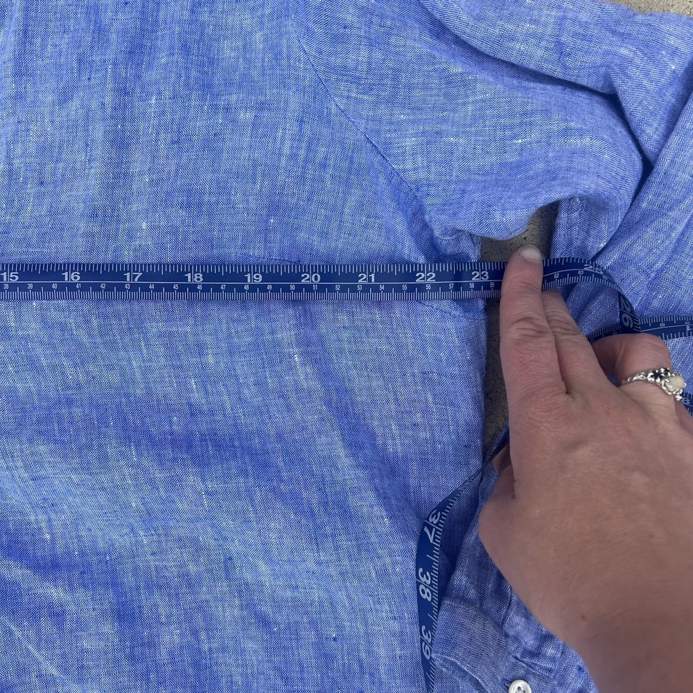 L.L. Bean Cool Blue  100% Linen Tunic Blouse Size L Washable Boho Beach Resort - Picture 3 of 10